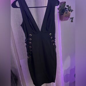 iris dark green One-Shoulder Lace-Up Eyelet Bodycon Dress